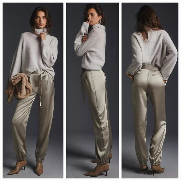 New Anthropologie Maeve Parachute Pants $148 SIZE 10 TALL Champagne Grey - Picture 1 of 7